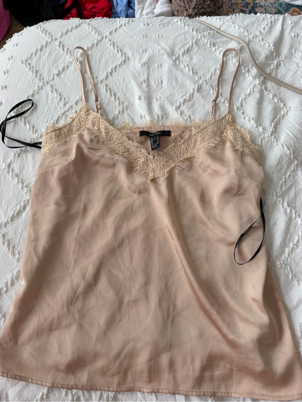 Forever 21 Blush Cream Lace-Trim Satin Cami